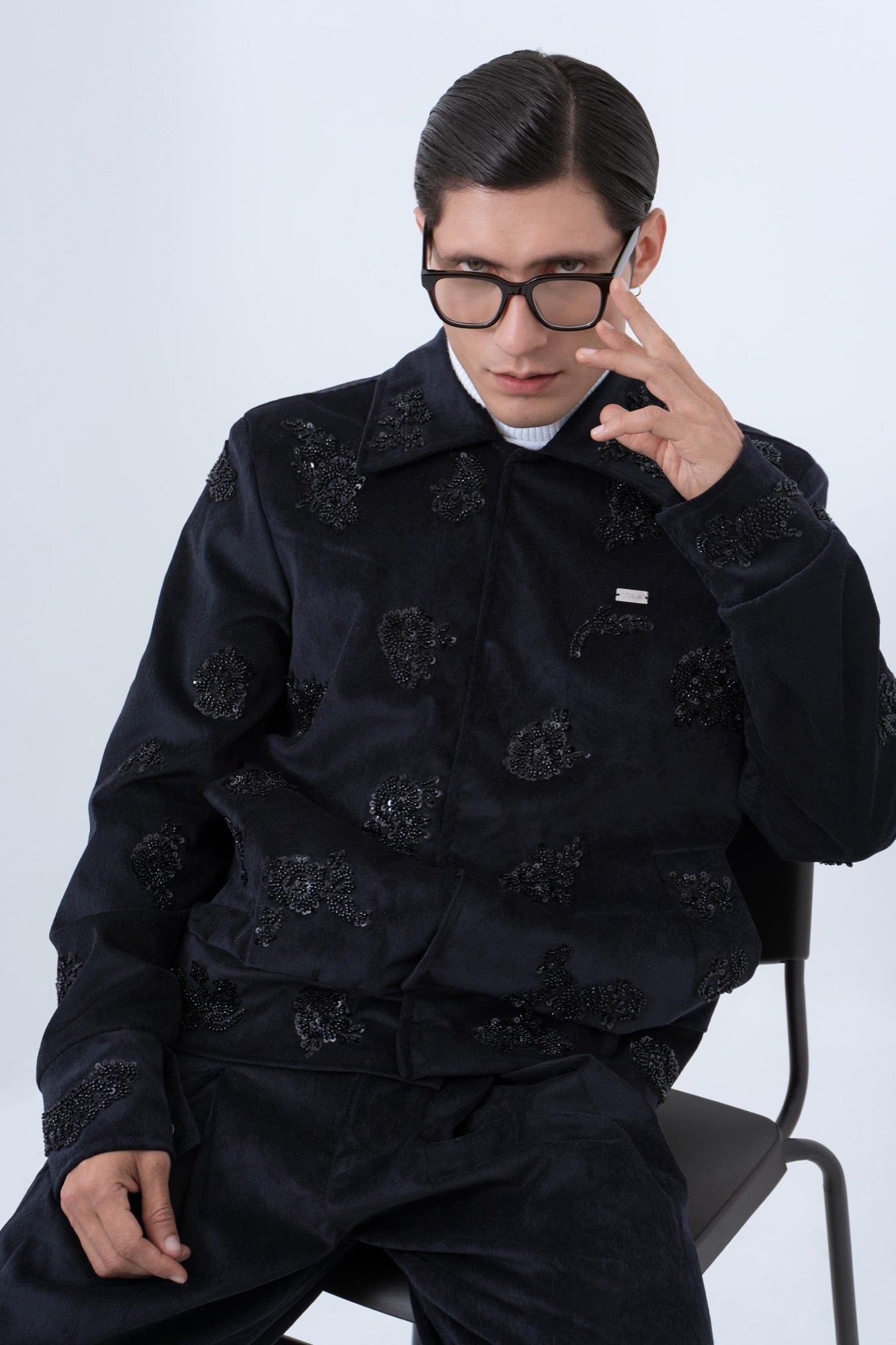 Chaqueta Bomber Pana Azul Bordada — SOUZA