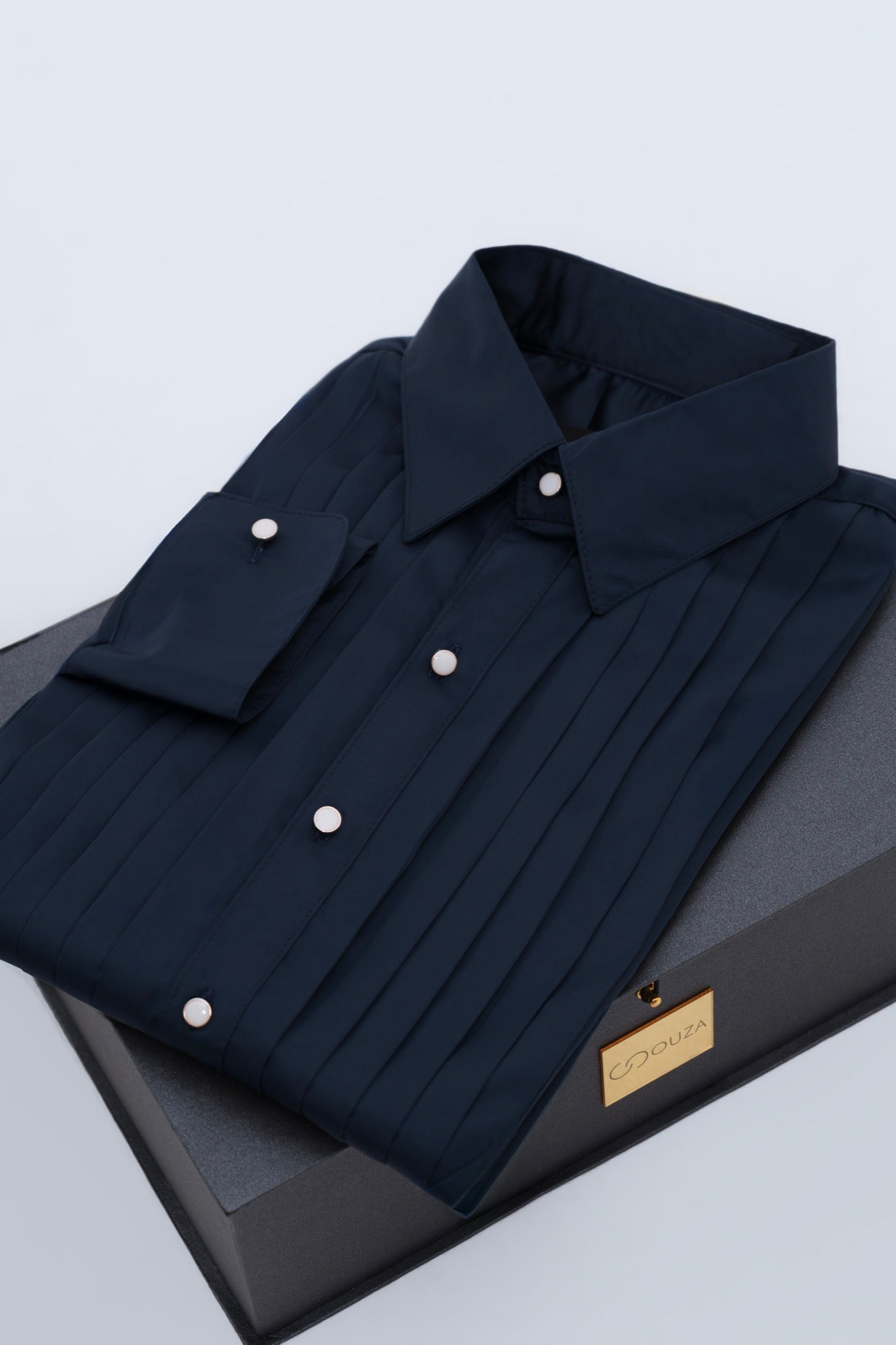 Camisa Gala Azul Noche Plisada — SOUZA
