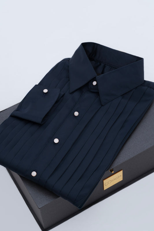 Camisa Gala Azul Noche Plisada — SOUZA