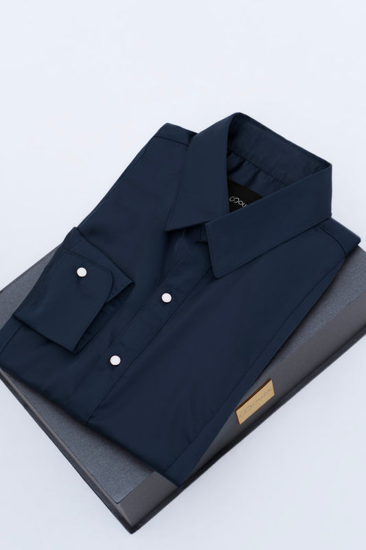 Camisa Gala Azul Noche Plisada — SOUZA