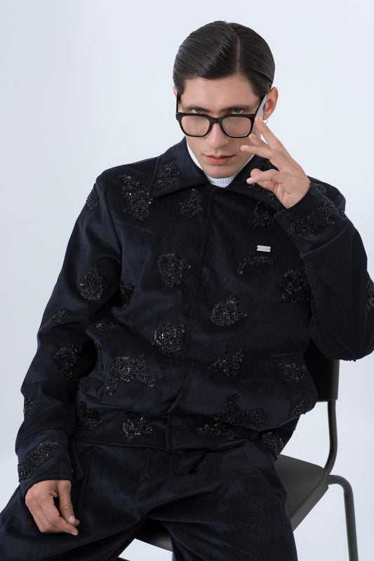 Chaqueta Bomber Pana Azul Bordada — SOUZA
