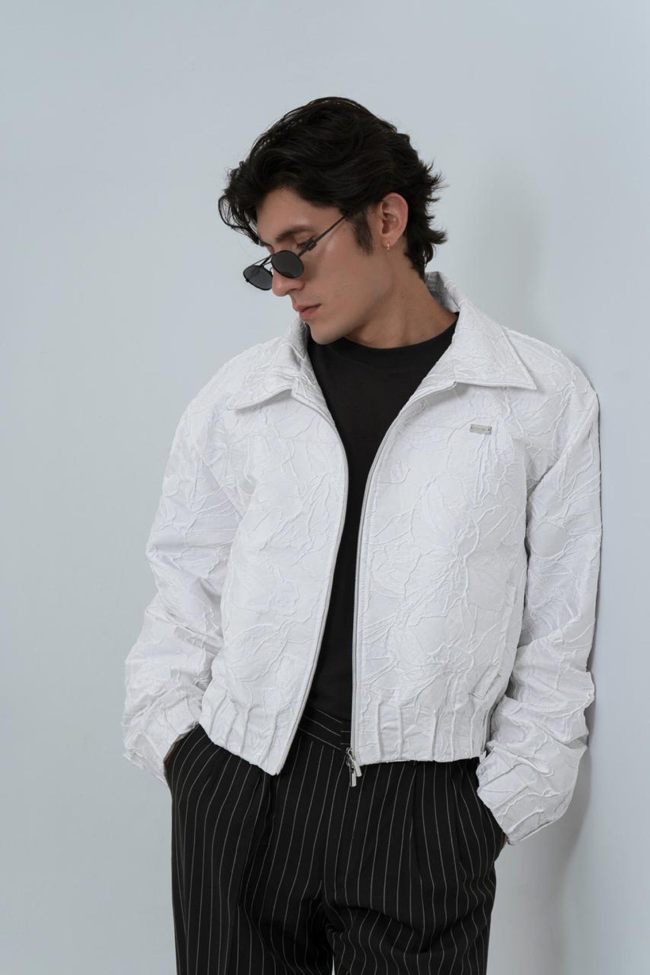 Chaqueta Bomber Blanca Jacquard — SOUZA